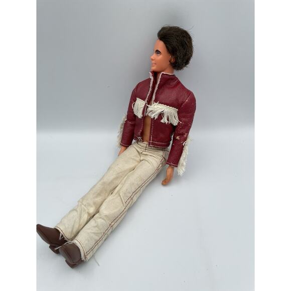 Vintage 1968 Ken Doll Barbies Boyfriend Rooted Brown Hair Western Jacket Pants - Picture 2 of 9